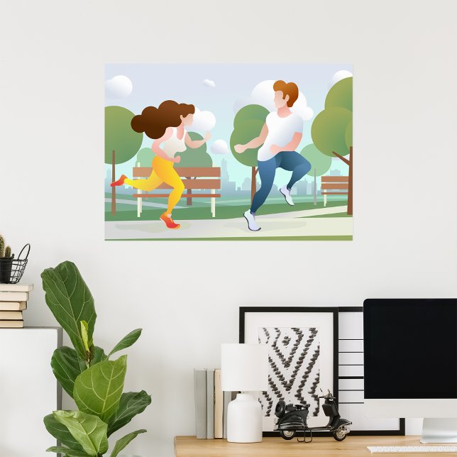 Couple Out Running Through A Park Poster (Creator Uploaded)