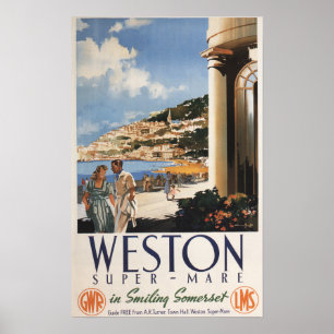 Couple Overlooking Coast Railway Poster