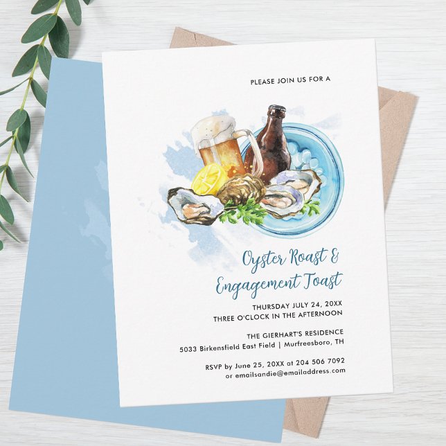 Couple Oyster Roast Engagement Toast Seafood Party Invitation (Oyster Roast and Engagement Toast Party Invitation)