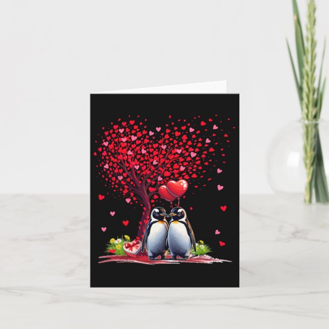 Couple Penguins Cotume Valentine's Day Tree Cute H Card (Front)