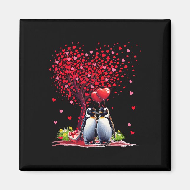 Couple Penguins Cotume Valentine's Day Tree Cute H Magnet (Front)