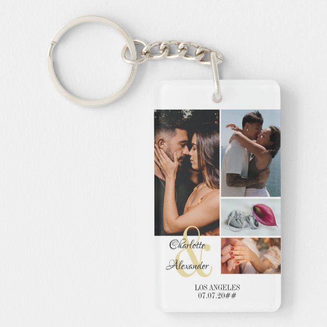 Couple Personalised Picture Text 5 Photo Collage  Key Ring (Front)