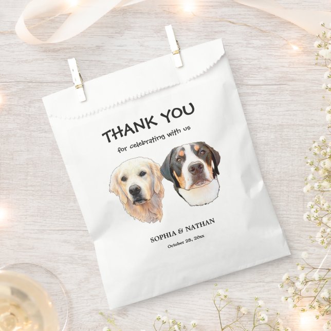 Couple Pet Hand Drawing Personalised Thank You Favour Bags (Clipped)