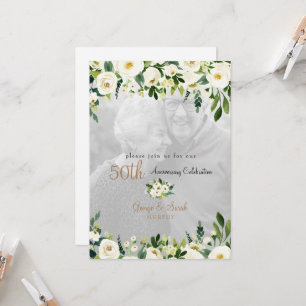 Couple Photo 50th Anniversary Party White Floral Invitation
