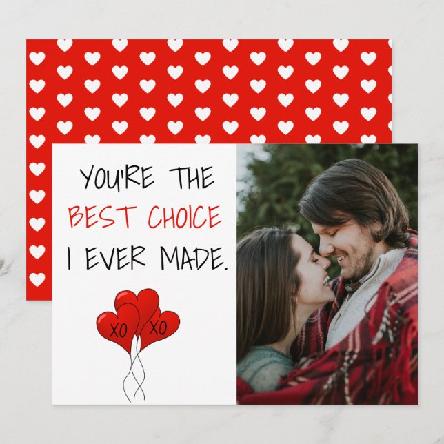 Couple Photo Best Choice Ever Valentine Red Hearts Holiday Card (Front/Back)