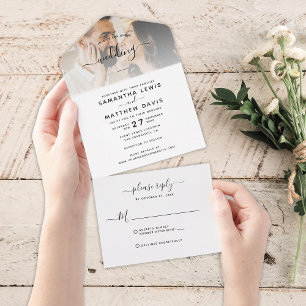 Couple Photo Bohemian Minimalist Wedding All In One Invitation