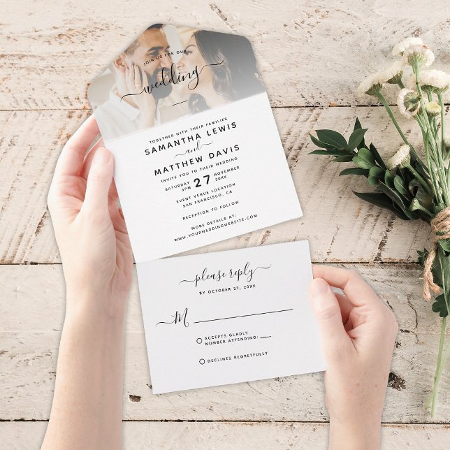 Couple Photo Bohemian Minimalist Wedding All In One Invitation (Creator Uploaded)