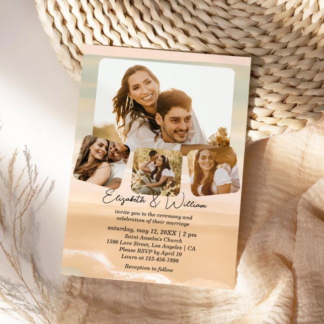 Couple Photo Collage Beach Theme Wedding Invitation (Creator Uploaded)