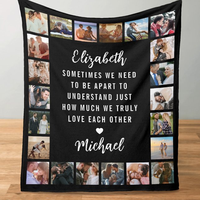 Couple Photo Collage Black Fleece Blanket (Creator Uploaded)