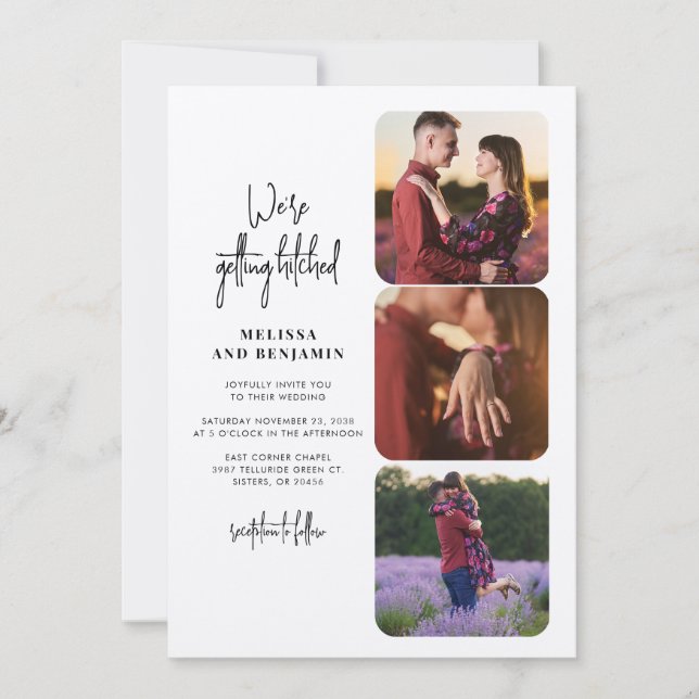Couple Photo Collage Getting Hitched Wedding Invitation (Front)