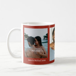 Couple Photo Collage Love Red Hearts Anniversary Coffee Mug