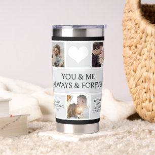 Couple Photo Collage Valentine Black Water Bottle Insulated Tumbler