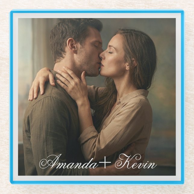 Couple Photo & Custom Name Glass Coaster (Front)