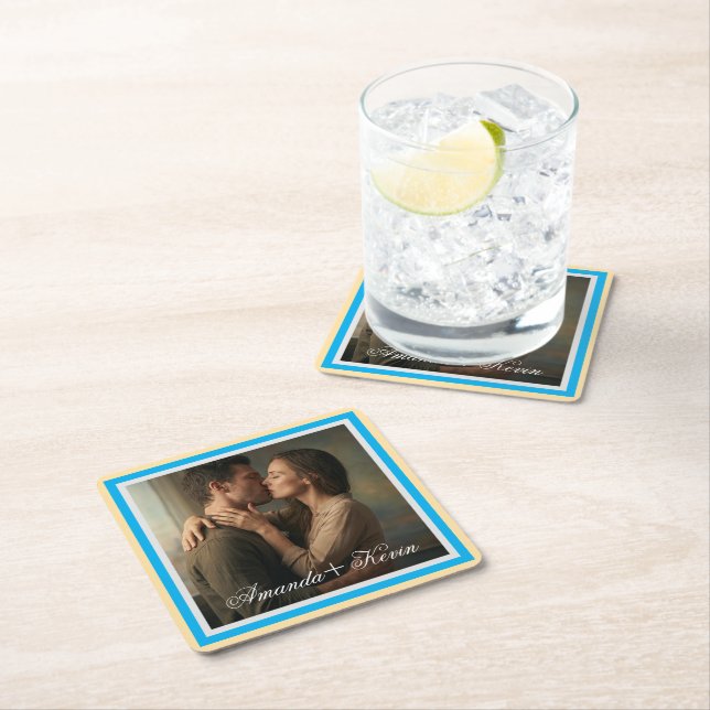 Couple Photo & Custom Name Paper Coaster Set (Insitu)