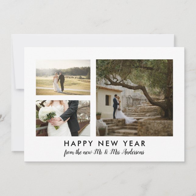 Couple Photo Happy New Year Minimalist Holiday Card (Front)