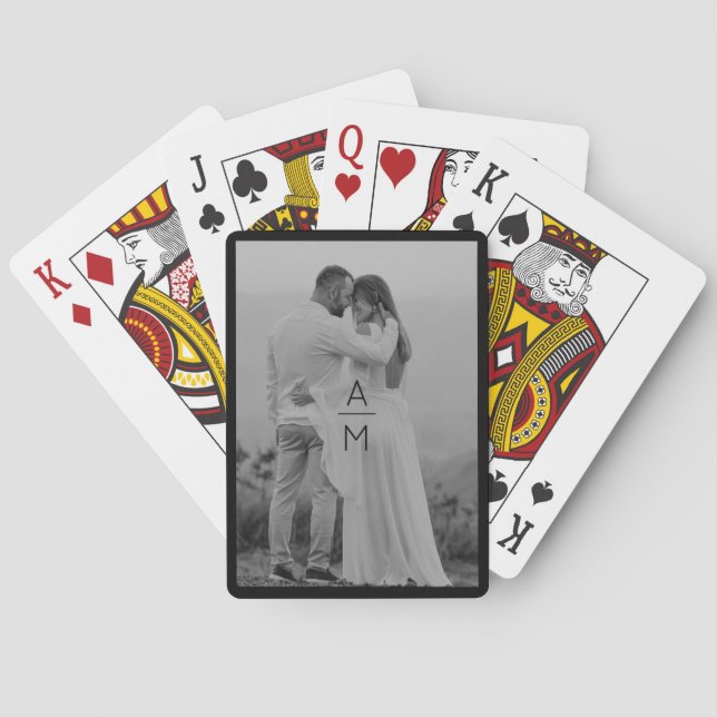 Couple Photo Initials 1st Christmas Married Couple Playing Cards (Back)
