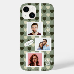 Couple Photo Love Green Hearts Pattern Editable Case-Mate iPhone 14 Case