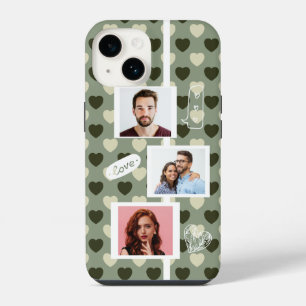 Couple Photo Love Green Hearts Pattern Editable iPhone 14 Case