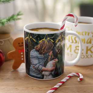 Couple Photo Monogram Mistletoe Christmas Mug