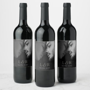 Couple Photo & Monogram Wedding  Wine Label