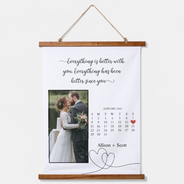 Couple Photo Month Calendar Anniversary Wedding Ha Hanging Tapestry (Front)