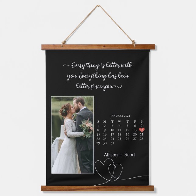 Couple Photo Month Calendar Anniversary Wedding Hanging Tapestry (Front)