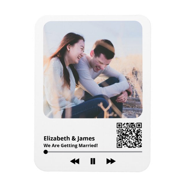 Couple Photo Music Plaque QR Code Wedding Invite Magnet (Vertical)