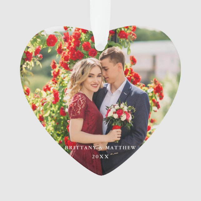 Couple Photo Names Year Heart Ornament (Front)