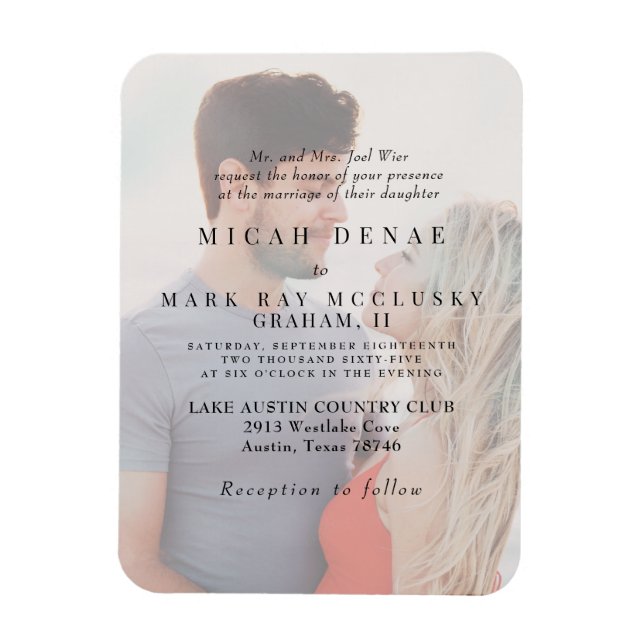 Couple Photo Overlay Wedding Invitation Magnet (Vertical)