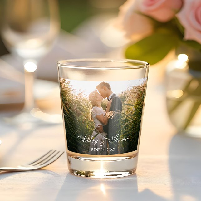 Couple Photo Personalised Wedding Shot Glass (Customize to change text size or text style.)