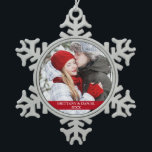 Couple Photo Red Snowflake Snowflake Pewter Christmas Ornament<br><div class="desc">Couple Photo Red Snowflake Ornament</div>