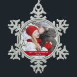 Couple Photo Red Snowflake Snowflake Pewter Christmas Ornament<br><div class="desc">Couple Photo Red Snowflake Ornament</div>