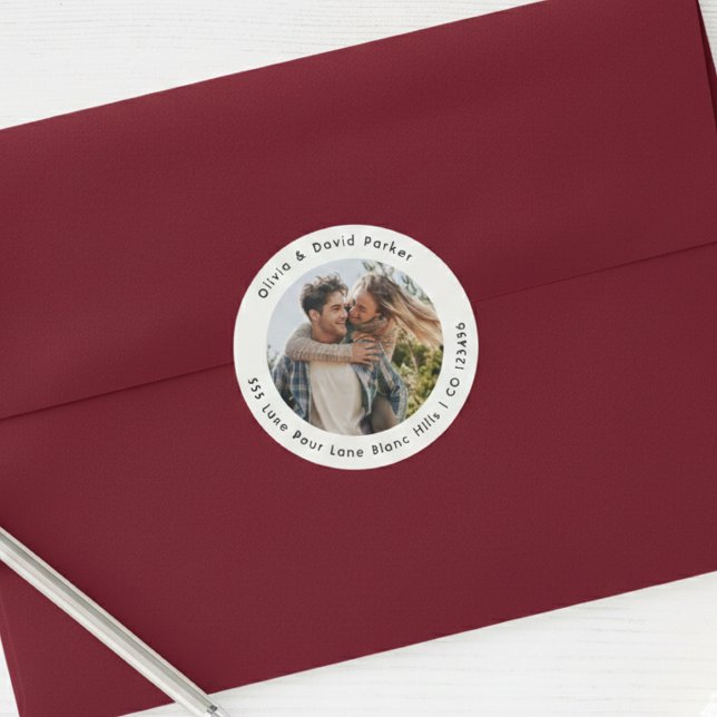 Couple Photo  Return Address Classic Round Sticker (Creator Uploaded)