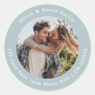 Couple Photo Return Address Classic Round Sticker