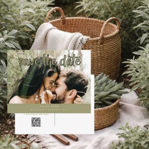 Couple Photo Sage Modern Save the Date II Announcement Postcard