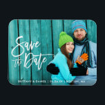 Couple Photo Save The Date Modern Brush Script W Magnet<br><div class="desc">Modern Brush Script Save The Date Engagement Couple Photo Magnet</div>