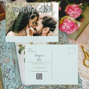 Couple Photo Turquoise Modern Save the Date Announcement Postcard