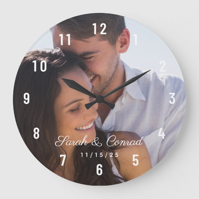 Couple Photo Wedding Date Large Clock (Front)