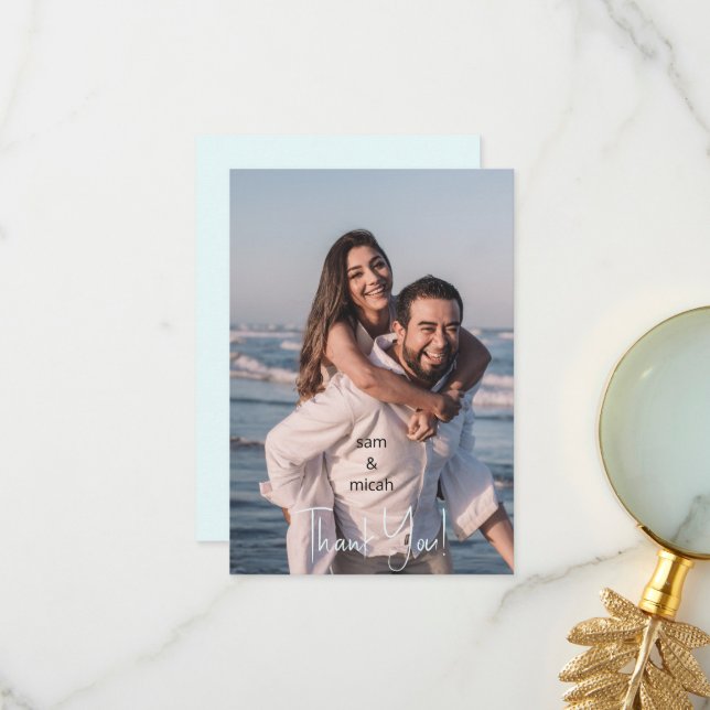Couple Photo Wedding Ice Blue Blank Thank You (Front/Back In Situ)