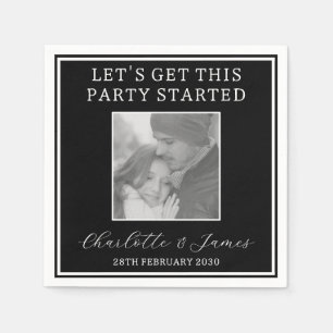 Couple Photo Wedding Reception Black And White Napkin