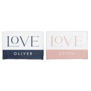 Couple pink blue serif love typography modern pillowcase