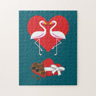 Couple Pink Flamingo and a Box of Chocolate Jigsaw Puzzle