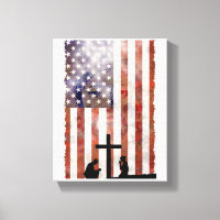 Couple Praying at Cross. Flag, Jesus Background