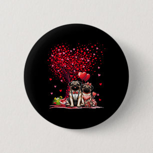 Couple Pugs Cotume Valentine's Day Tree Cute Heart 6 Cm Round Badge