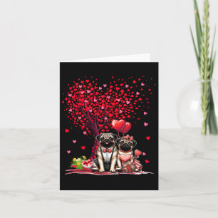 Couple Pugs Cotume Valentine's Day Tree Cute Heart Card