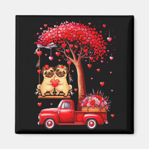 Couple Pugs Valentine Hearts Tree Pickup Truck Own Magnet