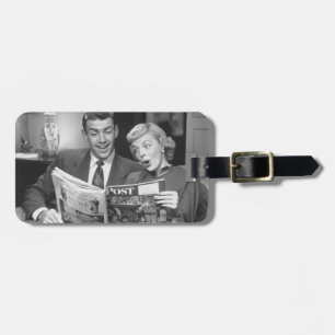Couple Reading Magazine Luggage Tag