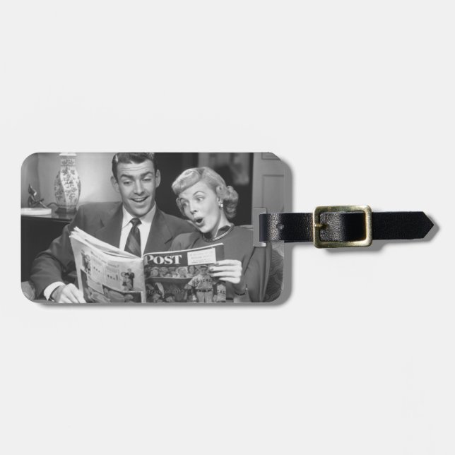 Couple Reading Magazine Luggage Tag (Front Horizontal)