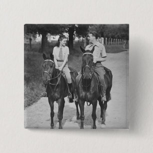 Couple Riding Horses 15 Cm Square Badge