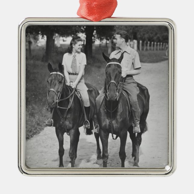 Couple Riding Horses Metal Tree Decoration (Front)